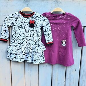 LOT OF 2 Disney Toddler Girl's Minnie Mouse Dresses 3T Long Sleeve Ruffles EUC